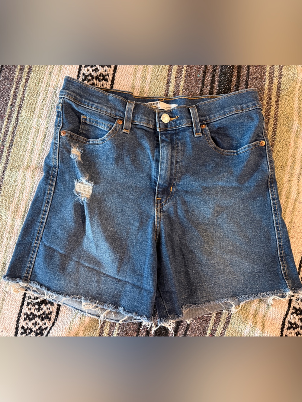 Levi’s signature Classic Distressed dark blue Denim Shorts